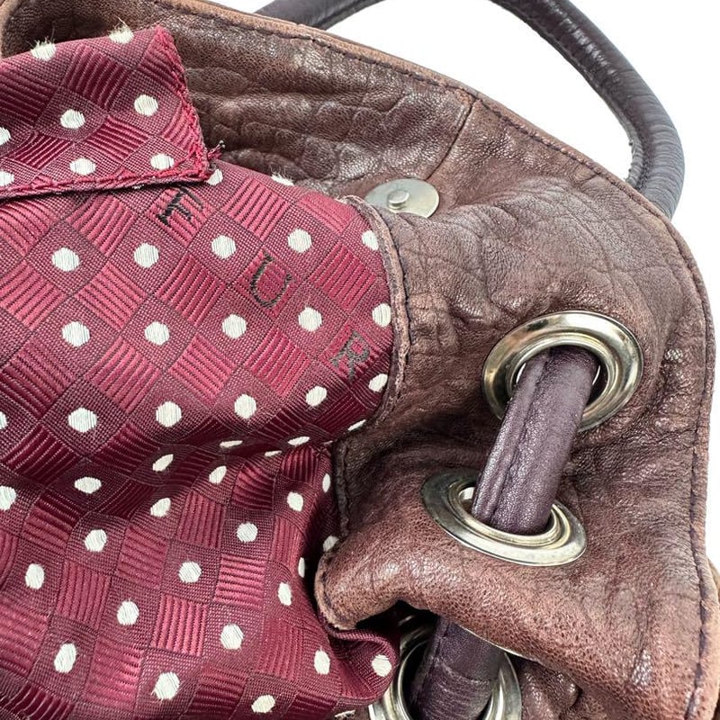 【中古】フルラ FURLA レザー トートバッグ 茶 ブラウン系 鞄 かばん ☆AA★ レディース フルラ 巾着 型押しレザー トートバッグ ブラウン MacBook Air 茶革