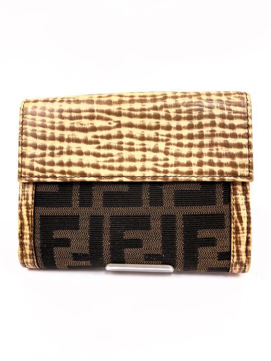 フェンディ FENDI 二つ折り財布 Wホッック 型押しレザー財布 ズッカ