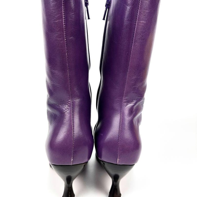 ミュウミュウ ジップアップロングブーツ 37  約24cm パープルレザー　紫革