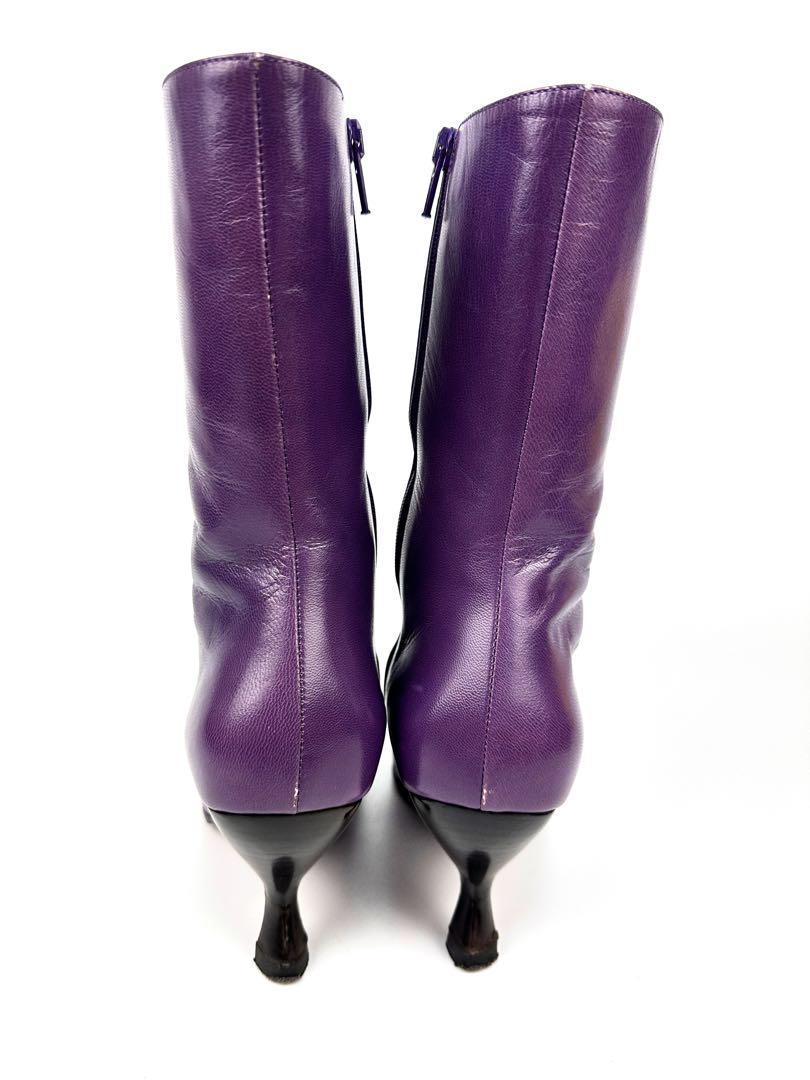 miumiu ロングブーツ サイドジップ リボン レザー ウィングチップ 37