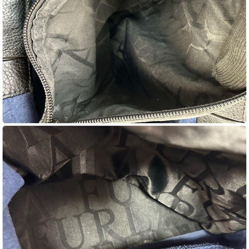 フルラ クロコ型押し ハンドバッグ ダークネイビー レザーバッグ 濃紺