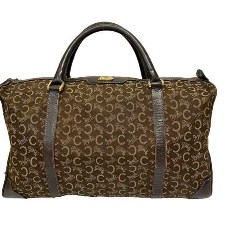 セリーヌ ボストンバッグ ジャガード レザー ブラウン馬車 Cサルキー