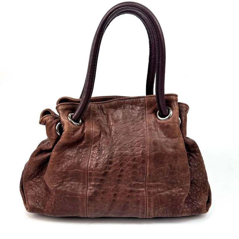 フルラ 巾着 型押しレザー トートバッグ ブラウン MacBook Air