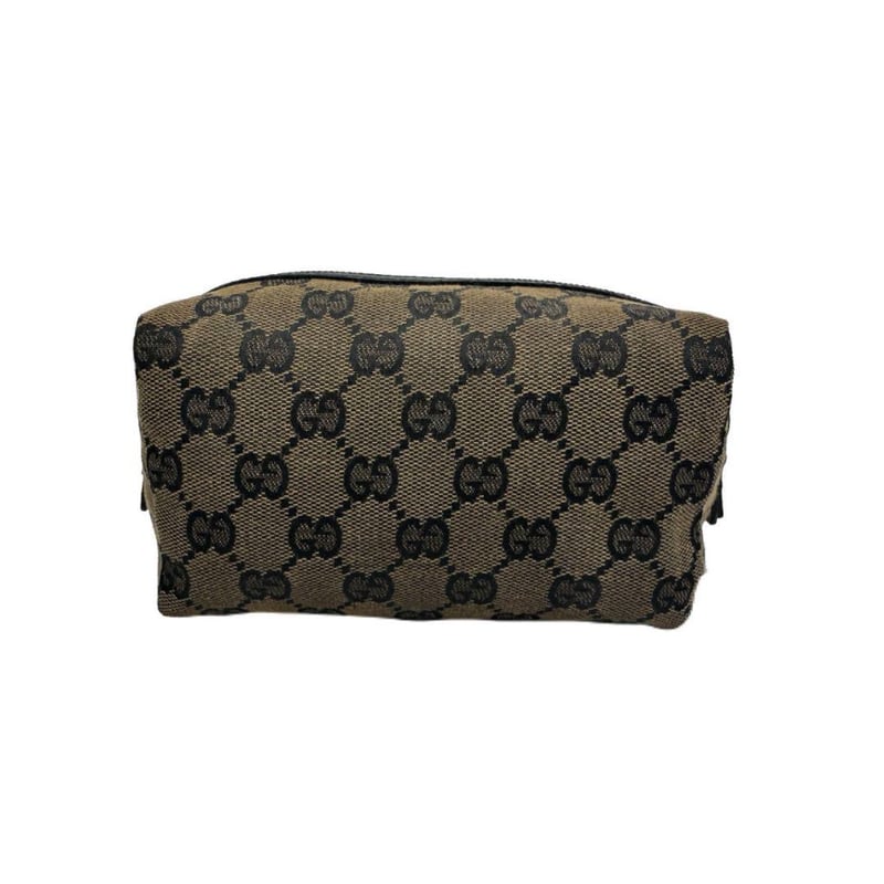 ワンピなど最旬ア！ GUCCI グッチ GGキャンバス ブラウン×ブラック 化粧ポーチ バッグ