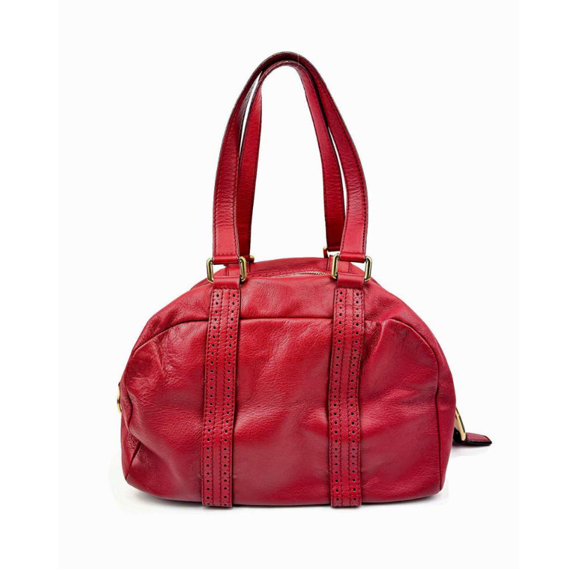 CELINE　ショルダーバッグ　巾着　ロゴ金具　レザー　赤 CELINE ショルダーバッグ 巾着 ロゴ金具 レザー 赤 - メルカリ