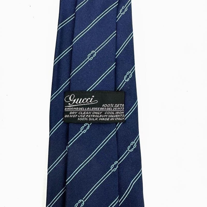 GUCCI グッチ シルク100% ストライプ ネクタイ ネイビー バンブー竹
