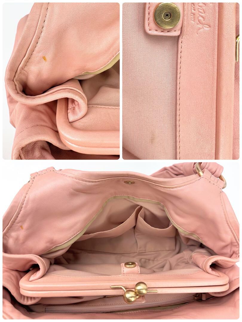 美品COACH 13437コーチ　トート　ハンドバッグ　がま口　ピンク　レザー コーチ ピンクレザー トートバッグ がま口 肩掛けバッグ 13437