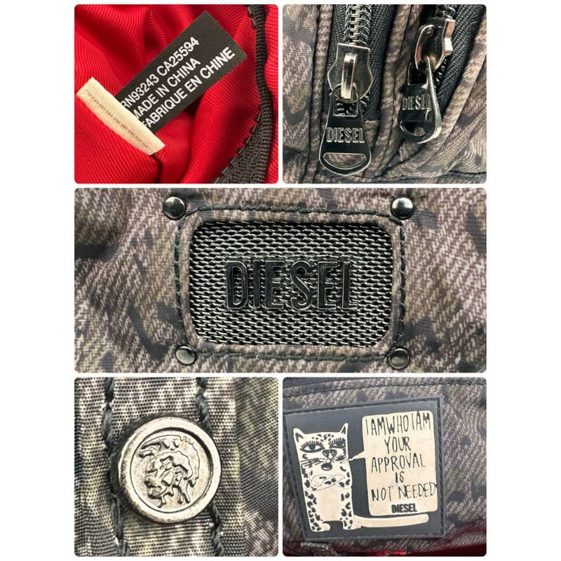 【NA】DIESEL ディーゼル ロゴ金具 ヒョウ柄 ナイロン ハンドバック NA】DIESEL ディーゼル ロゴ金具 ヒョウ柄 ナイロン
