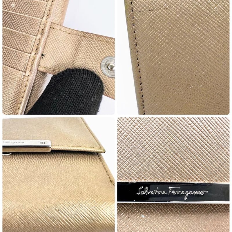 フェラガモ 二つ折り財布 Wホック シャンパンゴールド フェラガモ 二つ折り財布 Wホック シャンパンゴールド