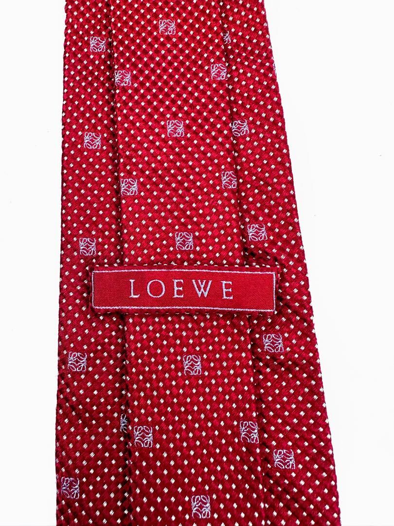 LOEWE ロエベ シルク100% ドット ネクタイ 赤 レッド ロゴ刺繍 | Baby