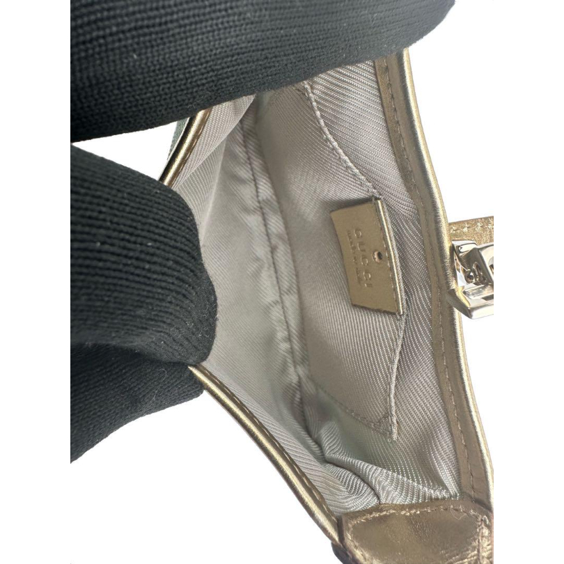 GUCCI グッチ GGキャンバスレザー イブニングバッグ 水色×ゴールド