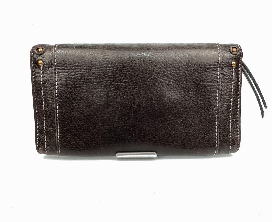 クロエ　南京鍵　付き　レザー　折りたたみ　財布　ダークブラウン　レザー クロエ 南京鍵 付き レザー 折りたたみ 財布 ダークブラウン