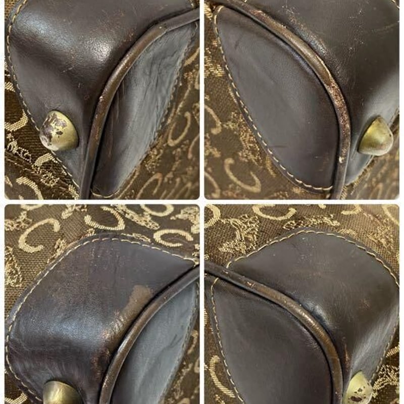 セリーヌ ボストンバッグ ジャガード レザー ブラウン馬車 Cサルキー