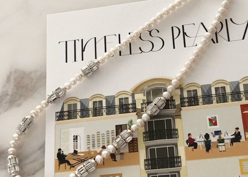 Timeless Pearly】パール×エメラルドカットビジューモチーフネックレス