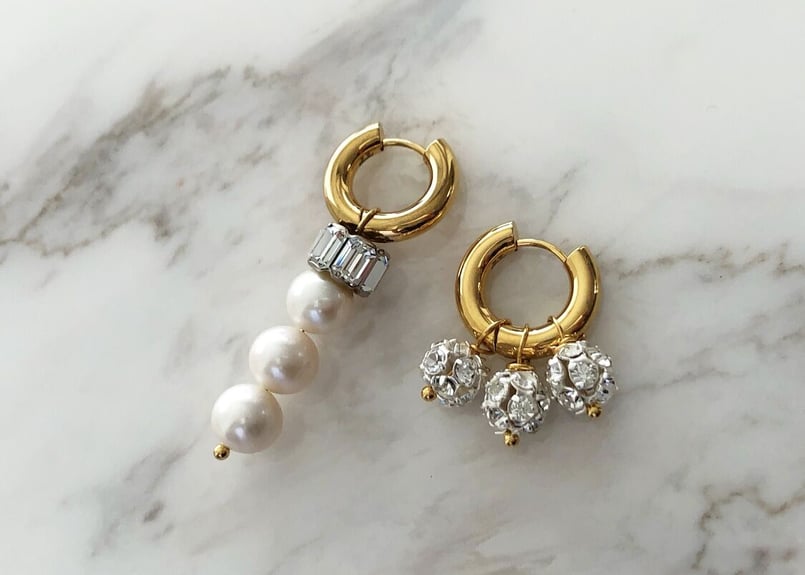 TIMELESS PEARLY/タイムレスパーリー】Crystal and pearl：ピアス（両