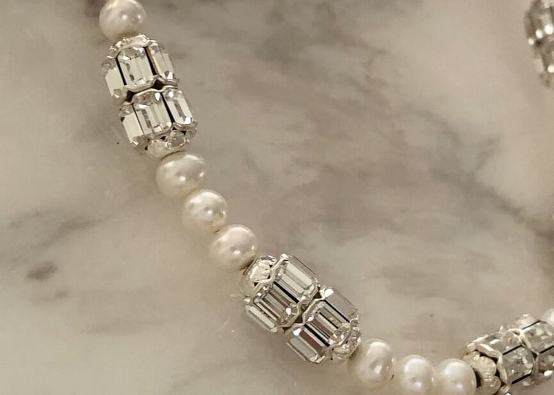 Timeless Pearly】パール×エメラルドカットビジューモチーフネックレス