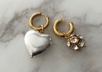 【Timeless Pearly】シルバーハート・ビジューボールピアス
