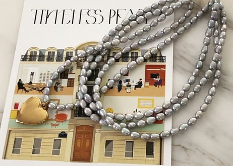 【Timeless Pearly】ブラックパール×ゴールドハートモチーフネックレス≪Les Cheminsオリジナル≫