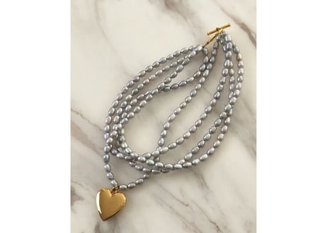 【Timeless Pearly】ブラックパール×ゴールドハートモチーフネックレス≪Les Cheminsオリジナル≫