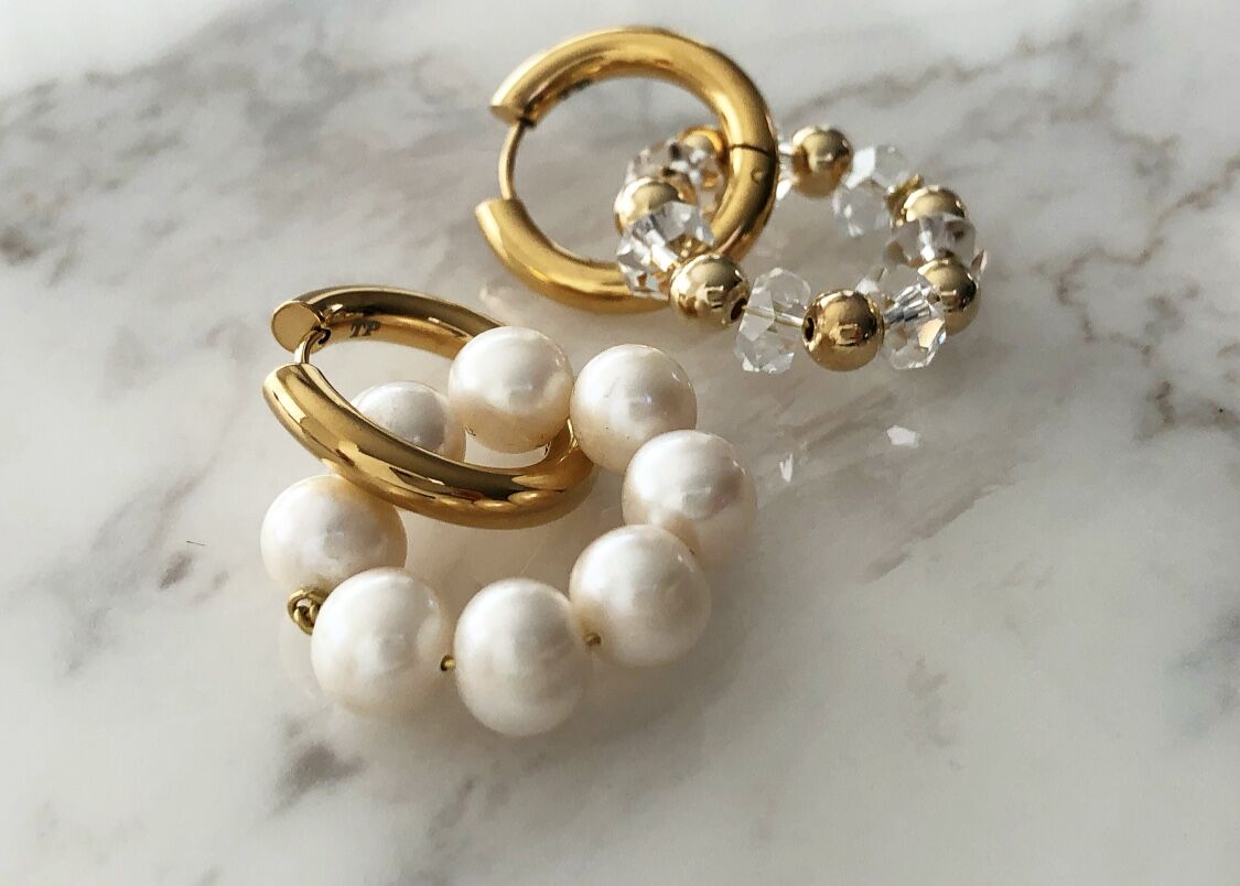 Timeless Pearly ゴールド フープピアス Timeless Pearly】ゴールド×クリアフープ・パールフープピアス