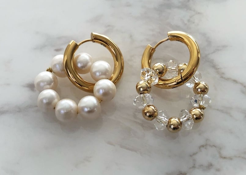 Timeless Pearly】ゴールド×クリアフープ・パールフープピアス | Les Ch