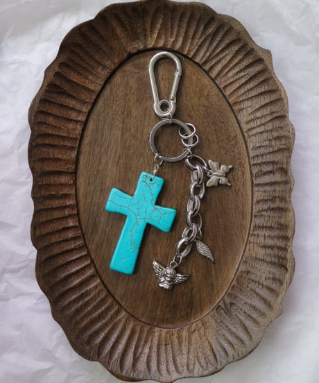turquoise cross / key charm