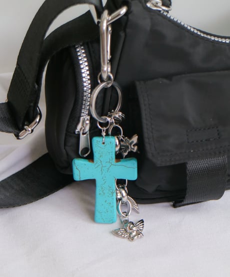 turquoise cross / key charm