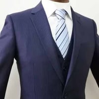 XS6｜TAKEO KIKUCHI 2B艶ネイビーシャドーストライプ3ピーススーツ(1) 定価88,000円  タケオキクチ