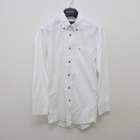 シャツS8｜BURBERRY BLACK LABEL  ホワイトシャドーストライプ【ボタンダウン】シャツ(38)