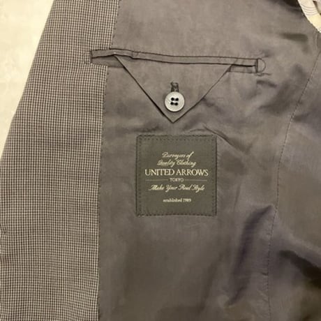 L160｜UNITED ARROWS 段返り3Bブラウングレーマイクロチェックスーツ(48) 定価84,700円 ユナイテッドアローズ