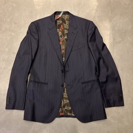 L147｜Paul Smith×ロロピアーナ 2Bダークネイビーストライプ3ピーススーツ(L) 定価121,000円 ポールスミス