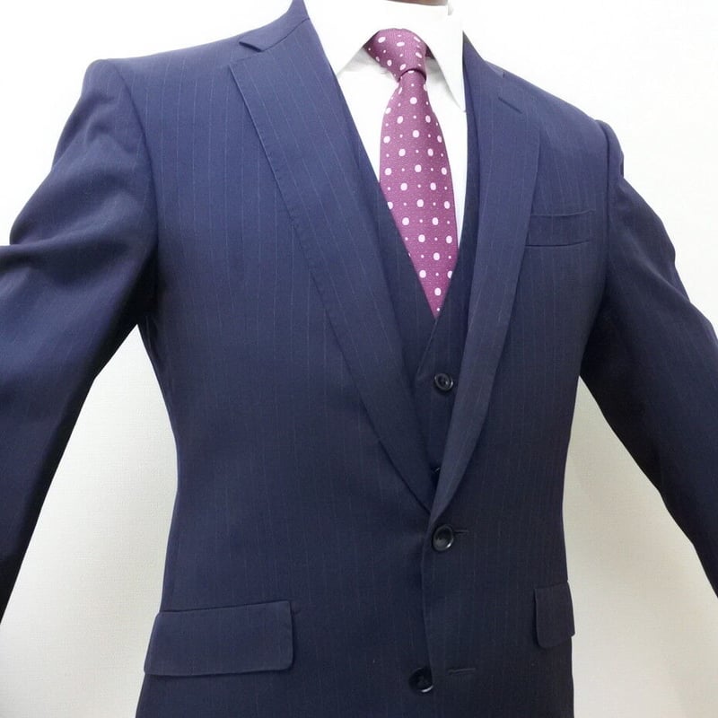 38|SUIT SELECT 2Bネイビーストライプ3ピーススーツ(Y6)スーツ 38|SUIT SELECT 2Bネイビーストライプ3ピーススーツ(Y6)スーツ