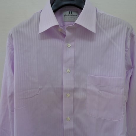 シャツM11｜Harvie&Hudson 薄ピンクシャドーストライプシャツ(M)