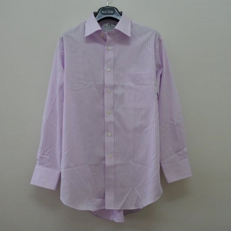 S16｜Harvie&Hudson 薄ピンクシャドーストライプシャツ(M