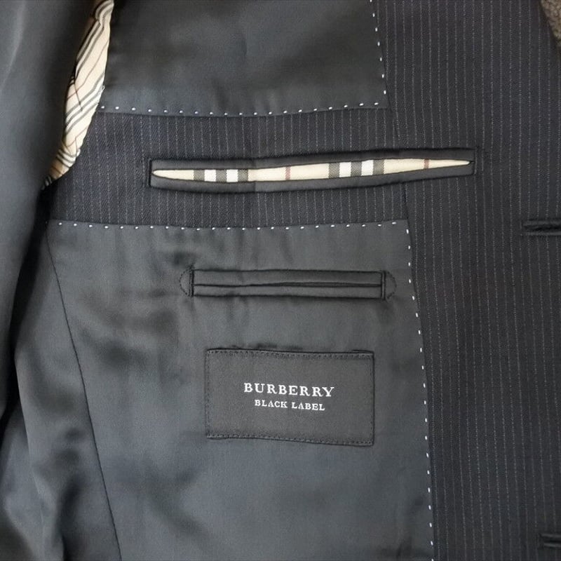 BURBERRY BLACK LABEL 3ボタンブラックピンストライプスーツ(38R) 定価...