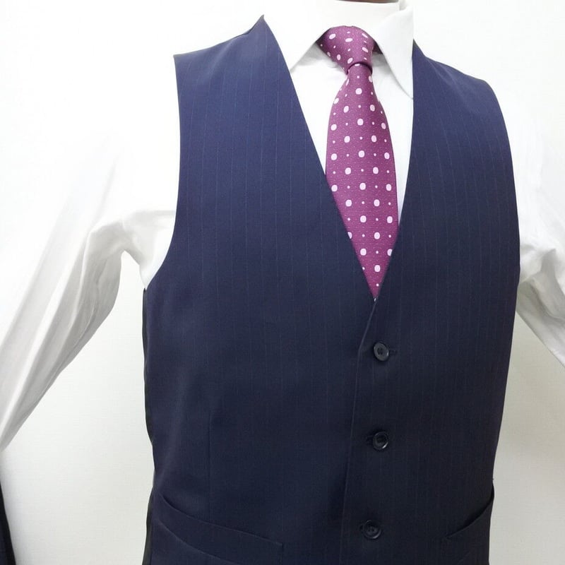 38|SUIT SELECT 2Bネイビーストライプ3ピーススーツ(Y6)スーツ 38|SUIT SELECT 2Bネイビーストライプ3ピーススーツ(Y6)スーツ