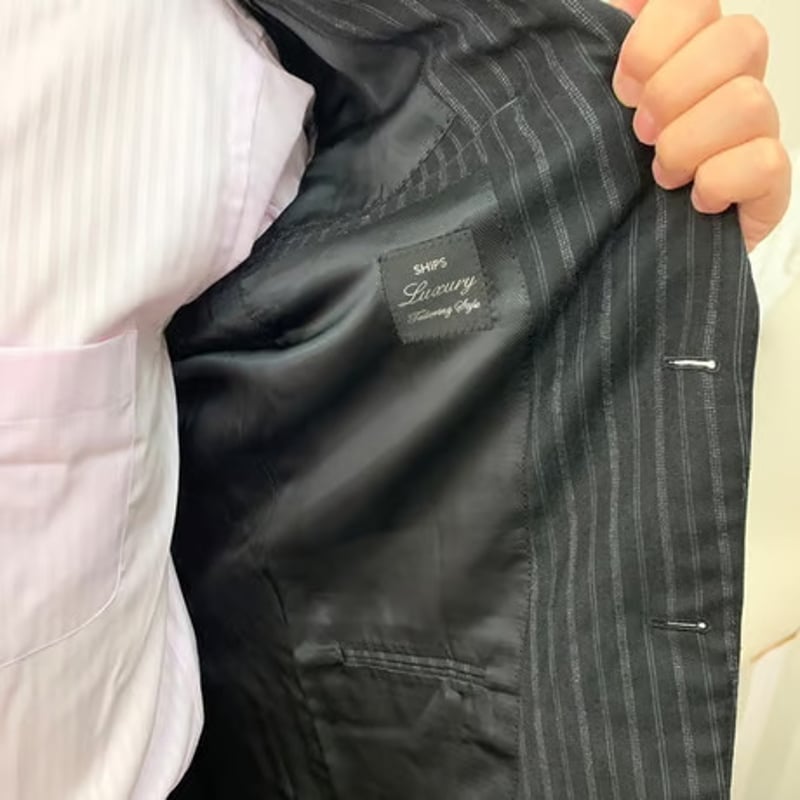 41|SHIPS LUXURY tailoring style 段返り3Bブラックストライプス 41|SHIPS LUXURY tailoring style 段返り3Bブラックストライプス