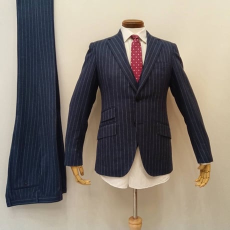 L235｜UNITED ARROWS✕CANONICO 2Bブルーネイビーストライプ3ピーススーツ(48) 定価101,000円 ユナイテッドアローズ
