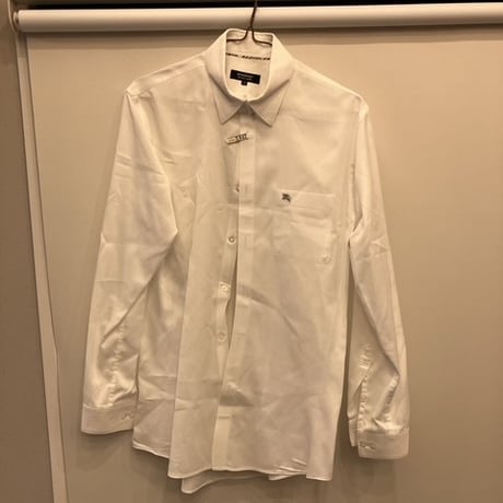 シャツM3｜BURBERRY BLACK LABEL ホワイトシャドーストライプ【ロゴシルバー】シャツ(39)