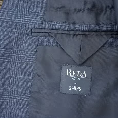 S52｜SHIPS×REDA 段返り3Bネイビーグレーグレンチェックスーツ(44) 定価121,000円 シップス