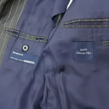 S22｜SHIPS×LUIGIBOTTO 2Bダークグレーストライプスーツ(44) 定価97,900円 シップス
