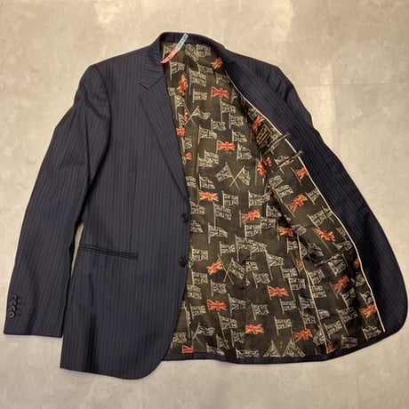 L147｜Paul Smith×ロロピアーナ 2Bダークネイビーストライプ3ピーススーツ(L) 定価121,000円 ポールスミス