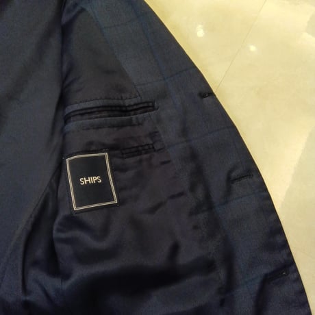 M109｜SHIPS×CERRUTI 段返り3Bネイビーグレーチェックスーツ(46) 定価125,000円 シップス