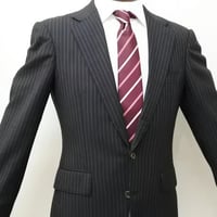 M74｜International Gallery BEAMS 段返り3ボタンブラックストライプスーツ(46) 定価132,000円 インターナショナルギャラリービームス