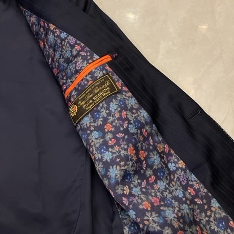 L138｜Paul Smith SOHO×ロロピアーナ 2B艶ネイビーストライプスーツ(L) 定価126,000円 ポールスミス