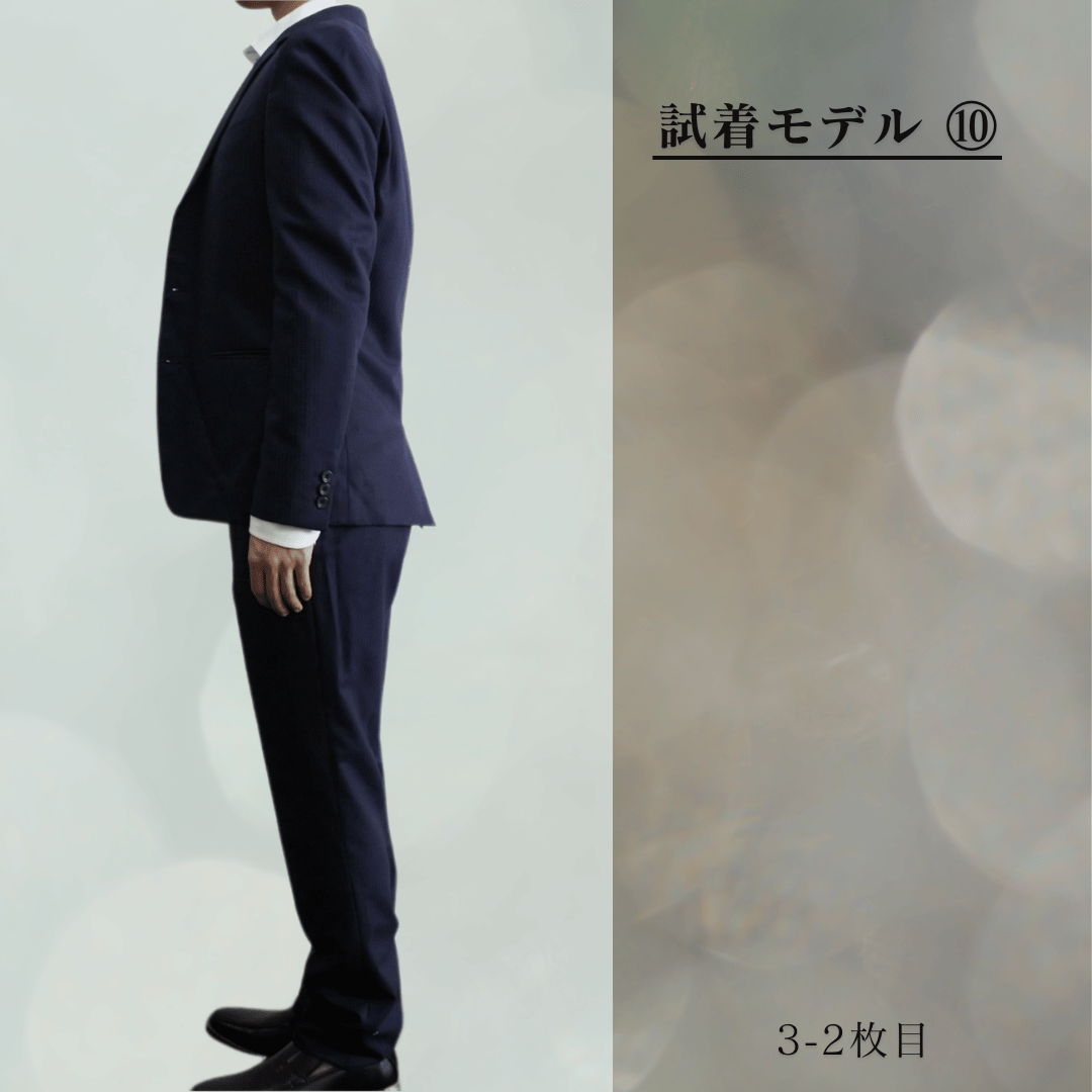 美品】組曲ストライプパンツスーツネイビー背抜き3 ピース