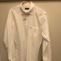 シャツL5｜BURBERRY BLACK LABEL ホワイトシャドーストライプ【ロゴシルバー】シャツ(41)