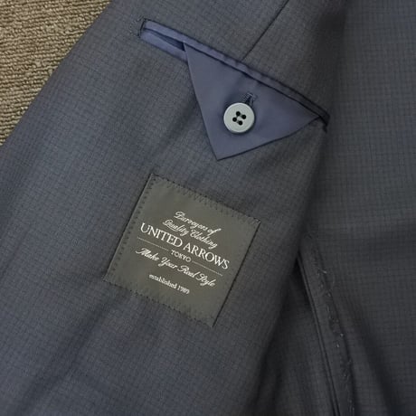 L131｜UNITED ARROWS 2B艶ネイビーシャドーマイクロチェックスーツ(L相当) 定価84,700円 ユナイテッドアローズ