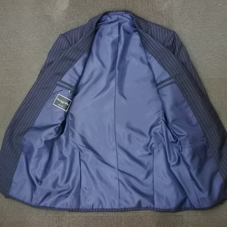 L158｜International Gallery BEAMS 段返り3Bネイビーストライプスーツ(48) 定価132,000円 インターナショナルギャラリービームス