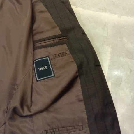 M112｜SHIPS×CERRUTI 段返り3Bダークブラウンストライプスーツ(46) 定価110,000円 シップス